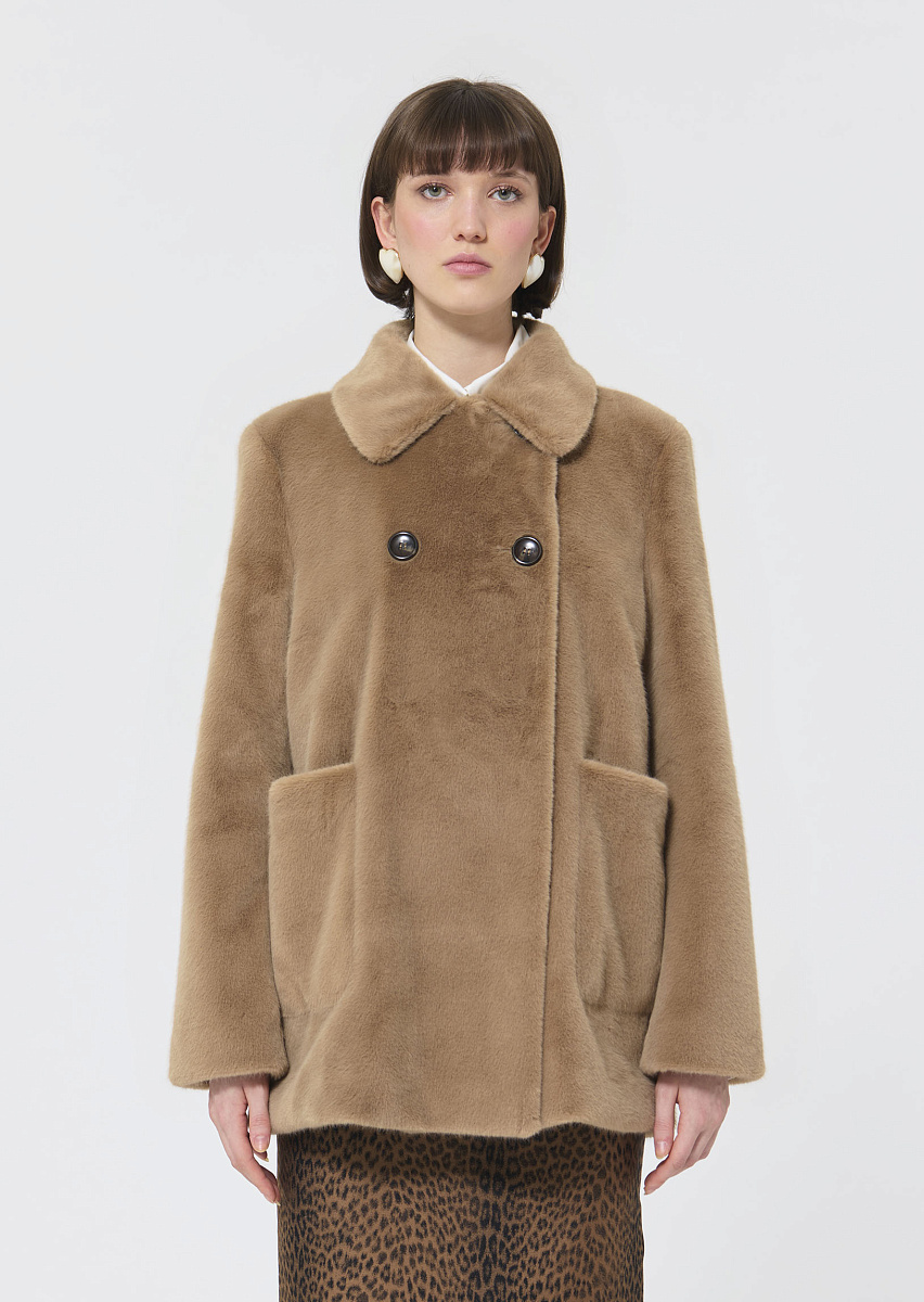 Melba бежевое полупальто из искусственного меха