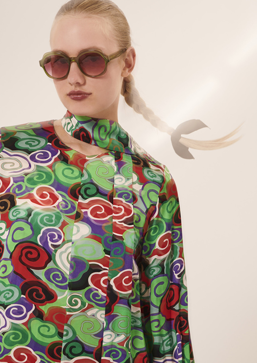 Rosalba зеленое атласное платье с принтом