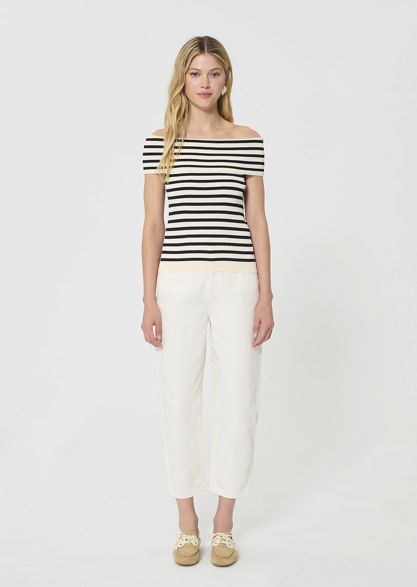 Twist темно-синий топ из полосатого трикотажа в рубчик