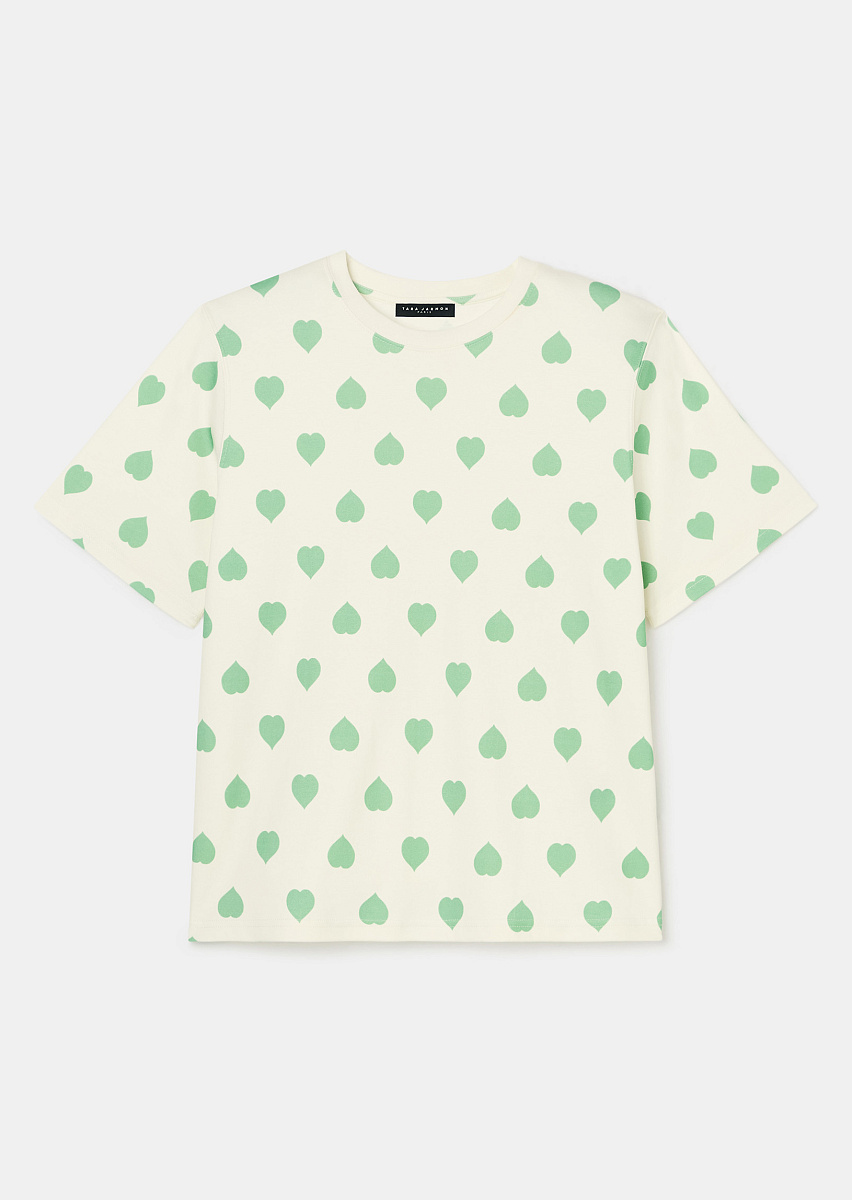 Taralovely футболка цвета экрю с принтом в виде зеленых сердец