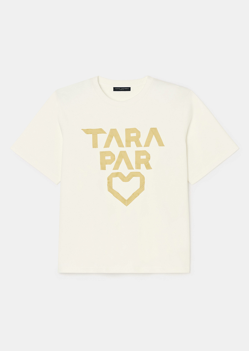 Белая футболка Trefle из двойного хлопка с желтой надписью "Tara par coeur"
