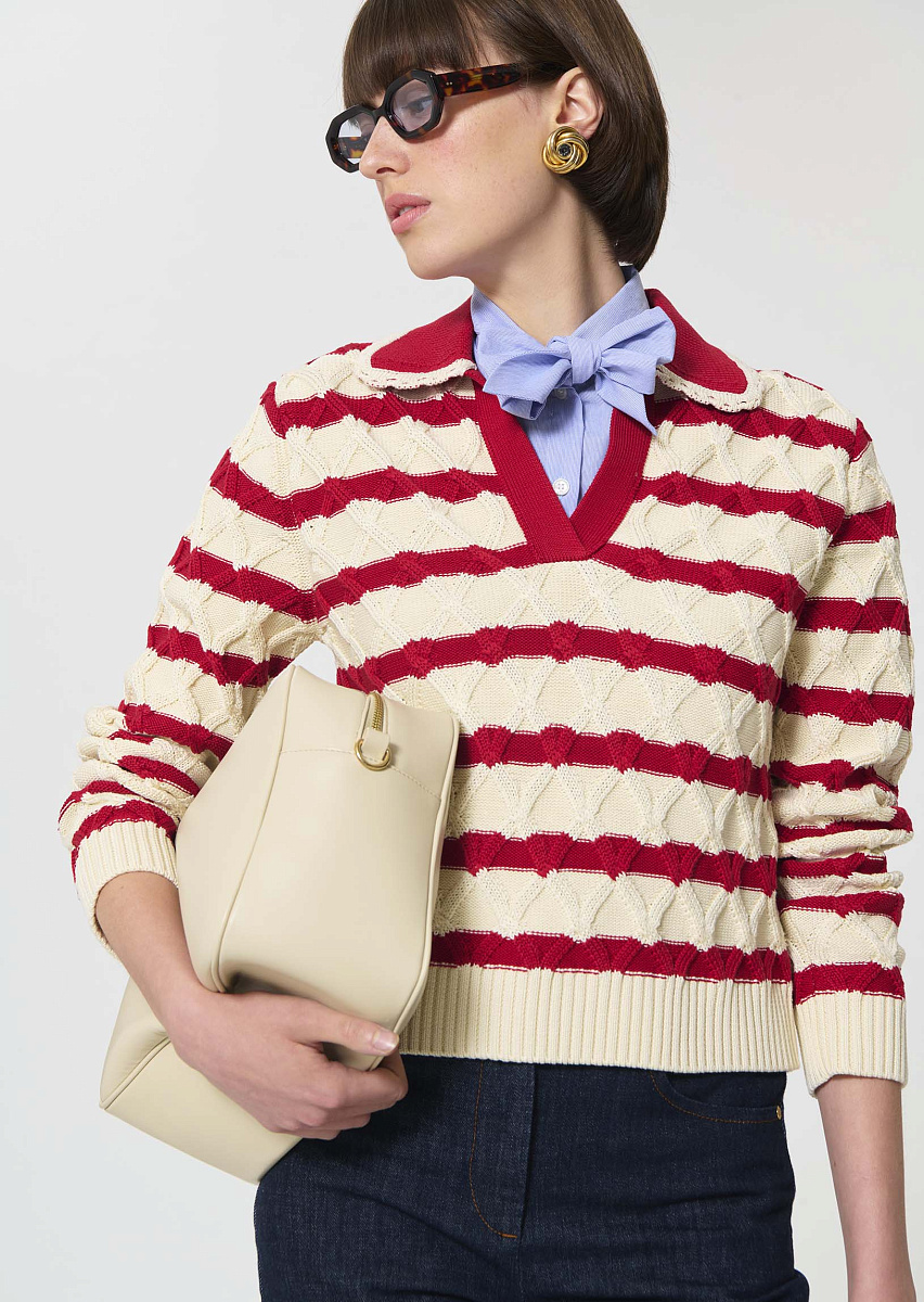 Paolina красный пуловер из хлопка в полоску
