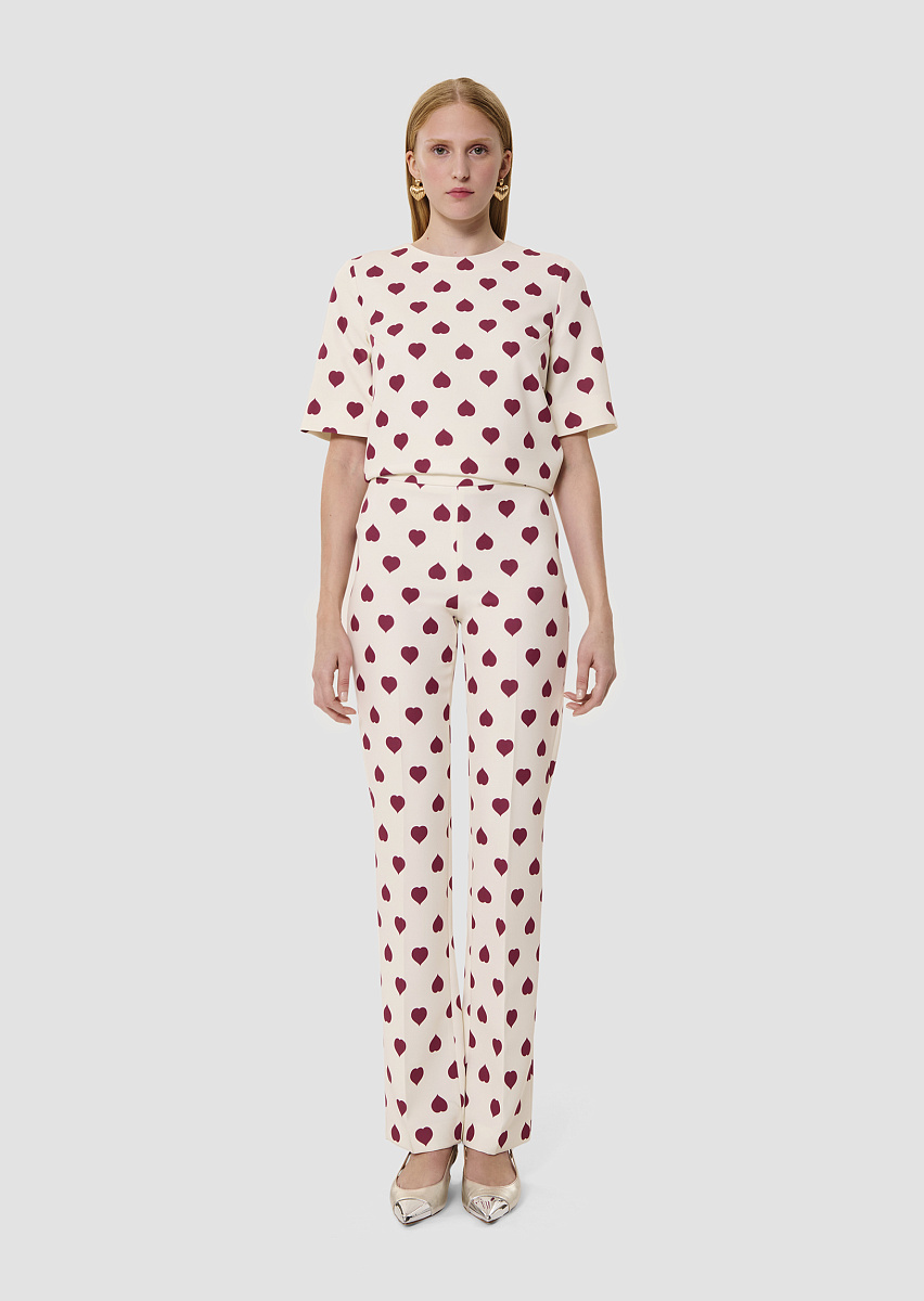 Брюки Paivan цвета экрю с принтом в виде сердец