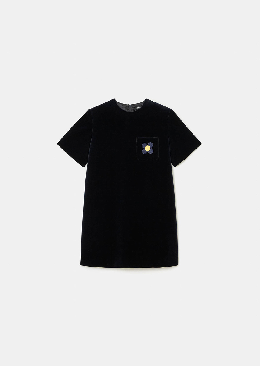 Romie темно-синее платье из бархата с вышивкой