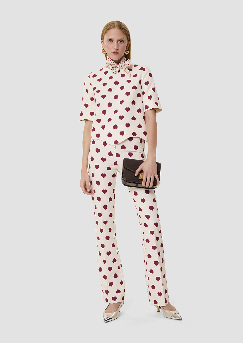 Брюки Paivan цвета экрю с принтом в виде сердец