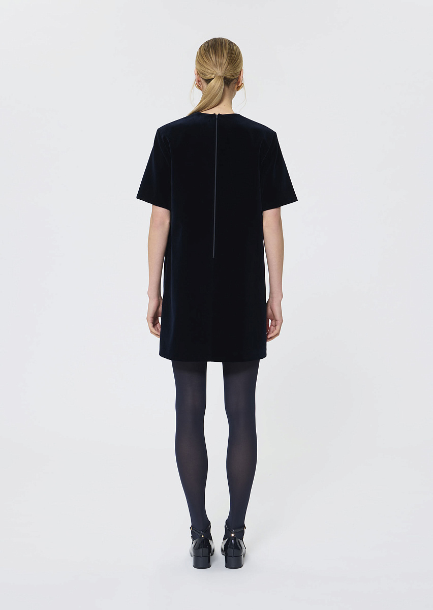 Romie темно-синее платье из бархата с вышивкой