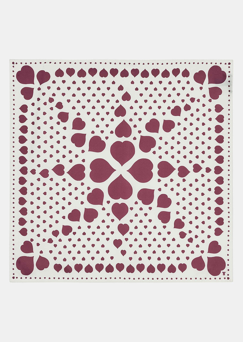 Шелковый платок цвета экрю с принтом в виде сердец Estee