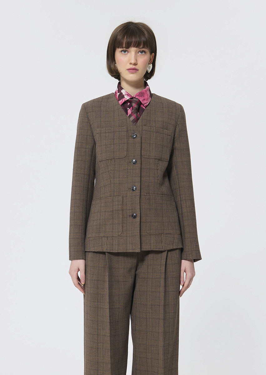 Vittoria серо-коричневый жакет в клетку