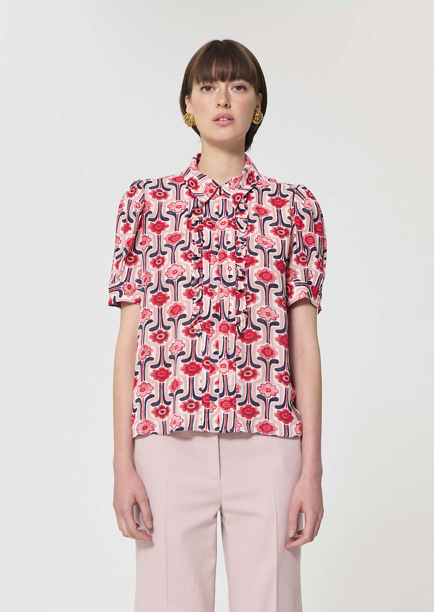 Theodora нежно-розовый топ с ретро-принтом