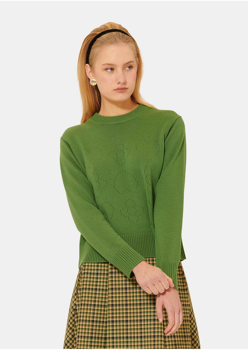 Зеленый свитер Preppy из шерсти мериноса Зеленый свитер Preppy из шерсти мериноса