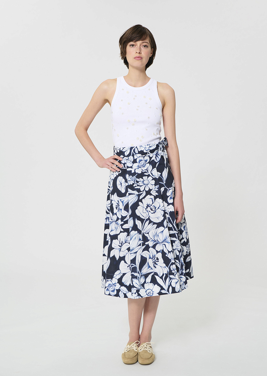 Jolly темно-синяя юбка из хлопка с цветочным принтом