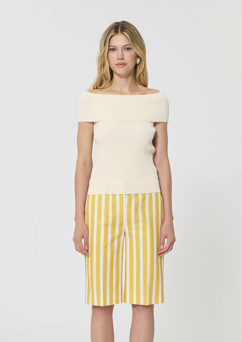 Twist топ цвета слоновой кости из трикотажа в рубчик