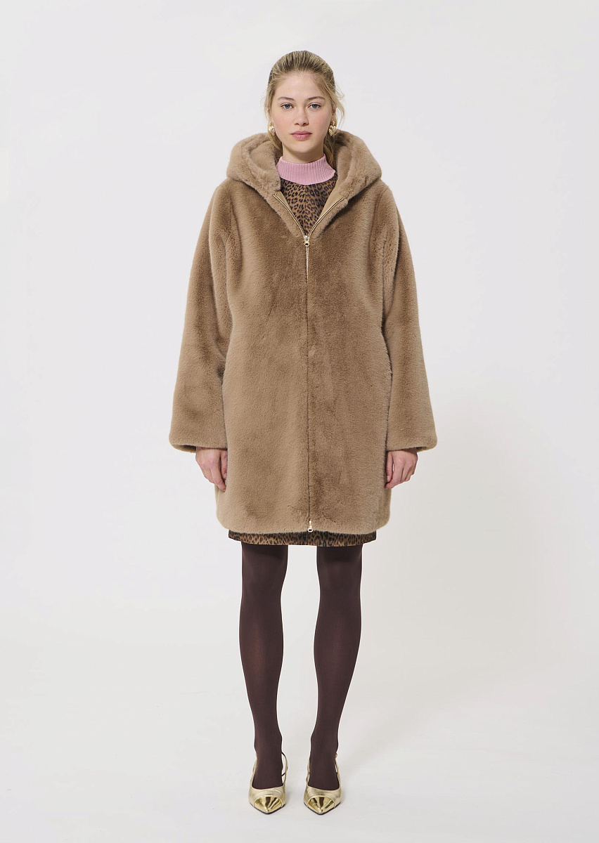 Margaret шуба из искусственного меха в серо-коричневом цвете