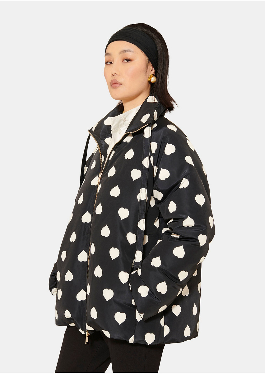 Dune черный пуховик с принтом в виде белых сердец Dune черный пуховик с принтом в виде белых сердец