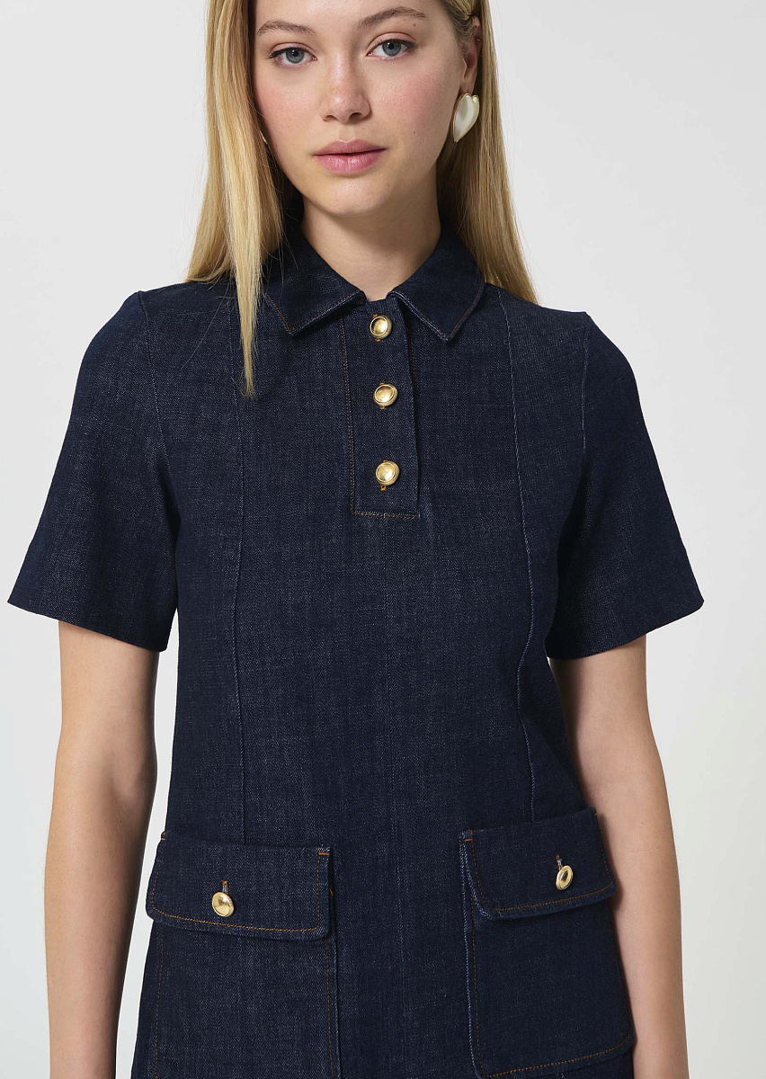 Roanne темно-синее платье из денима с контрастной строчкой