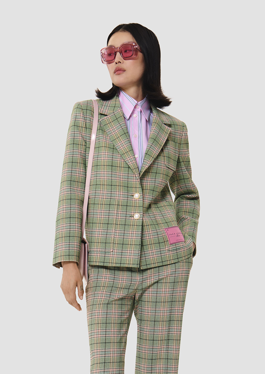 Зеленый жакет Valy в клетку
