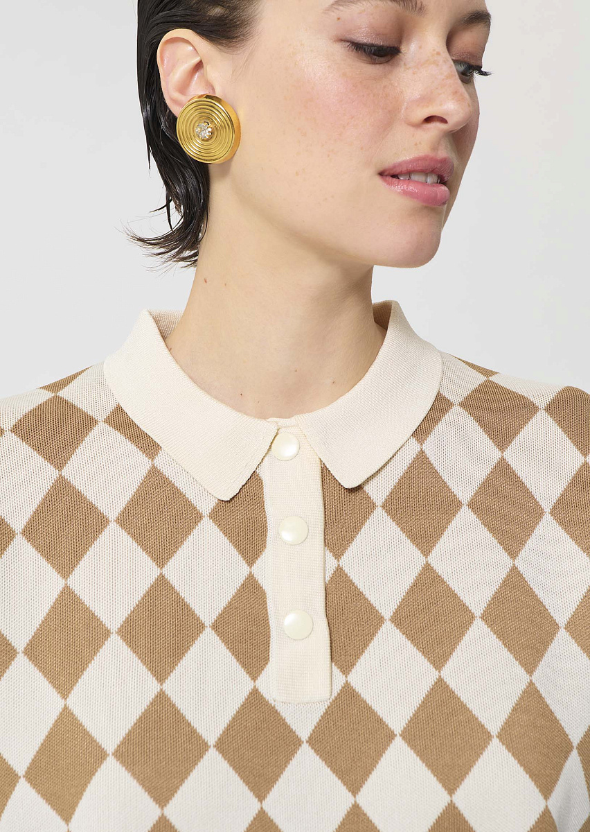 Tomaso бежевое поло из жаккарда Tomaso бежевое поло из жаккарда