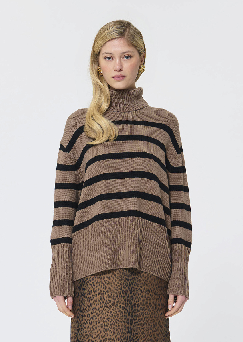 Pacome серо-коричневый свитер в черную полоску
