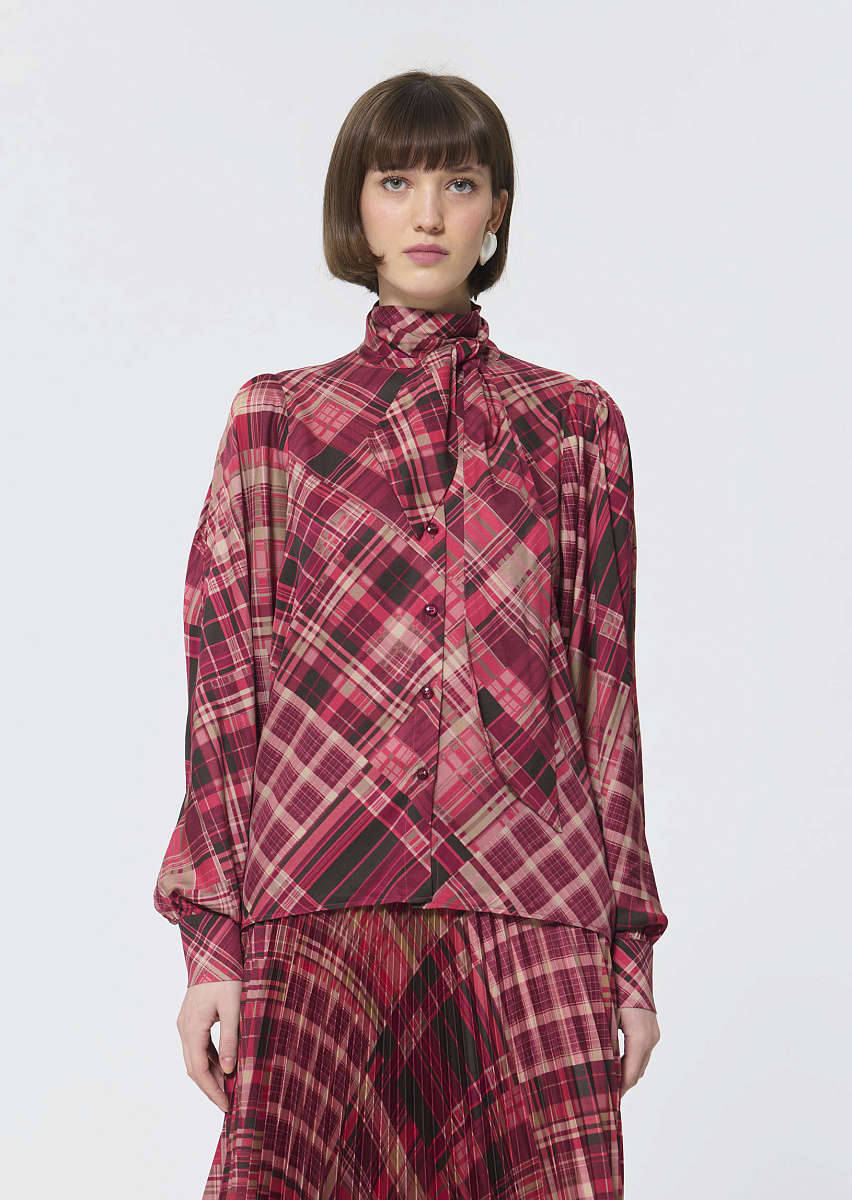 Candya блуза малинового цвета с принтом в фантазийную клетку