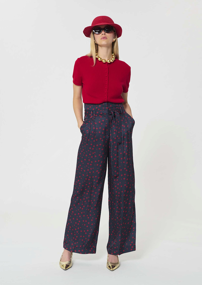 Pia темно-синие брюки с принтом в виде миниатюрного клевера