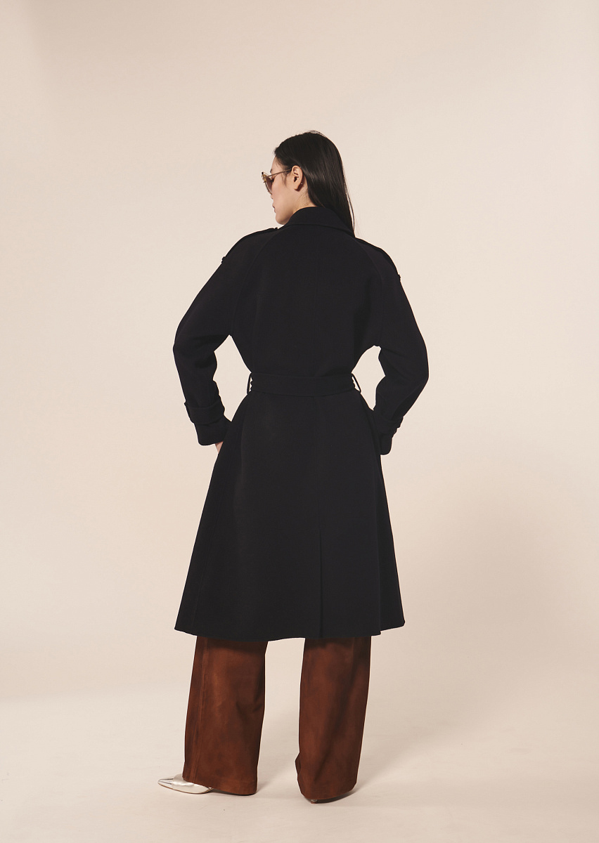 Ivane темно-синий тренч из двусторонней шерсти Ivane темно-синий тренч из двусторонней шерсти