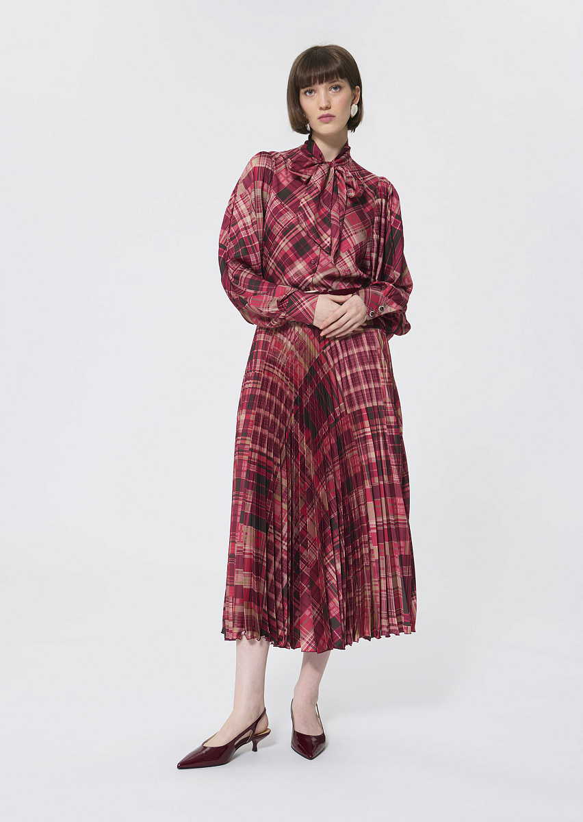 Candya блуза малинового цвета с принтом в фантазийную клетку