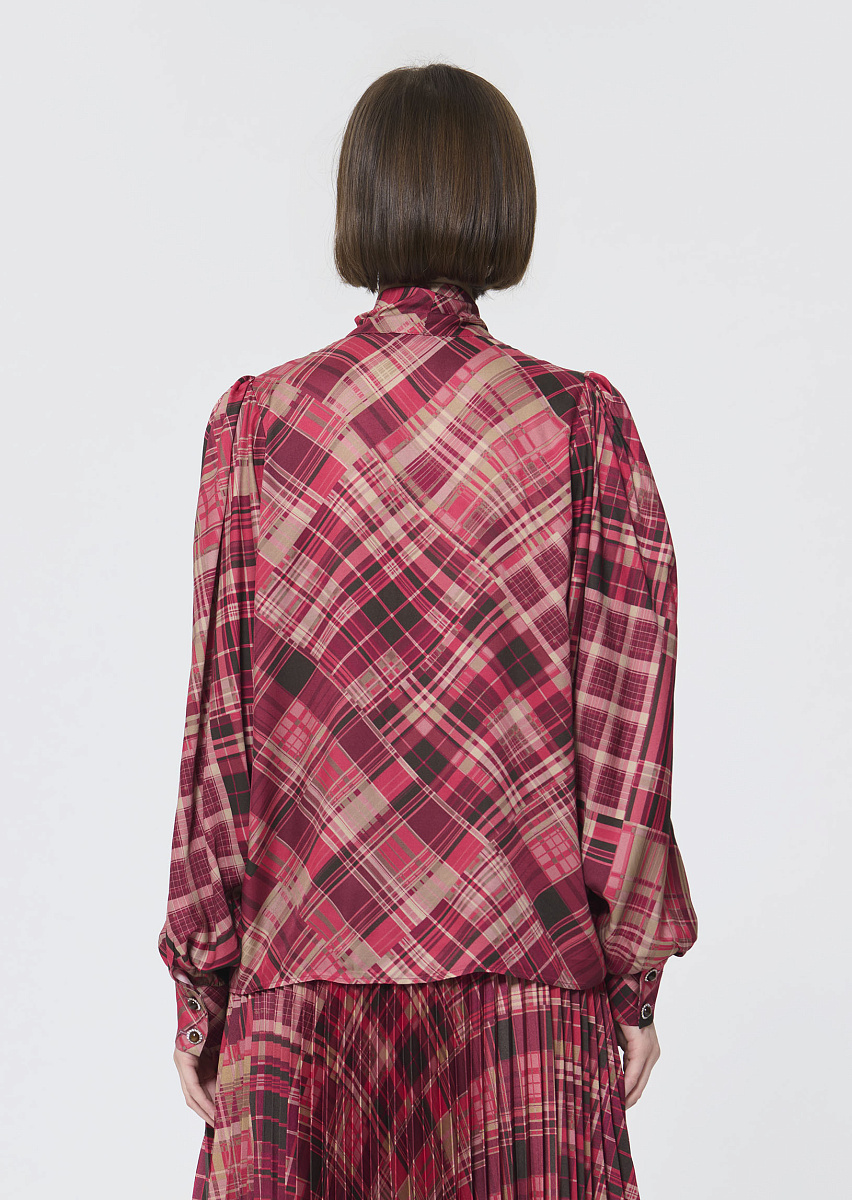 Candya блуза малинового цвета с принтом в фантазийную клетку