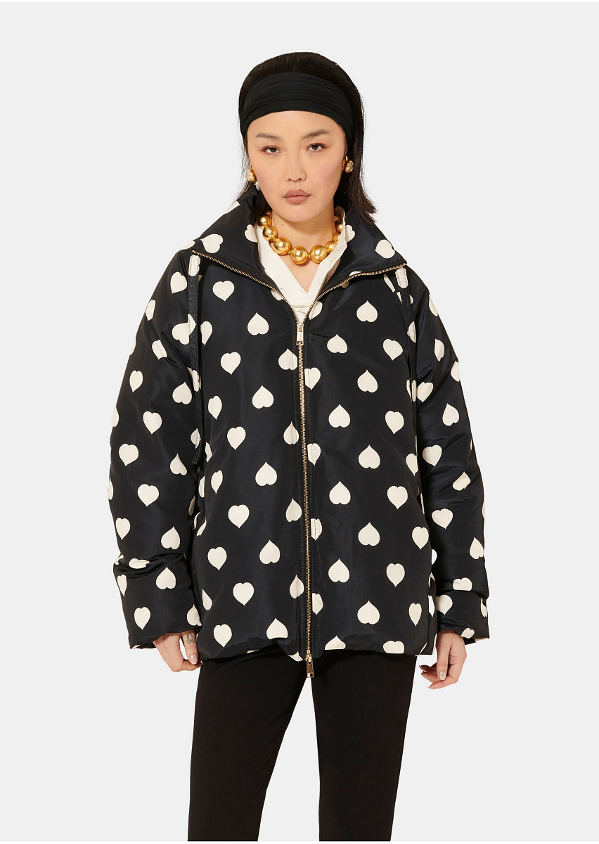 Dune черный пуховик с принтом в виде белых сердец Dune черный пуховик с принтом в виде белых сердец