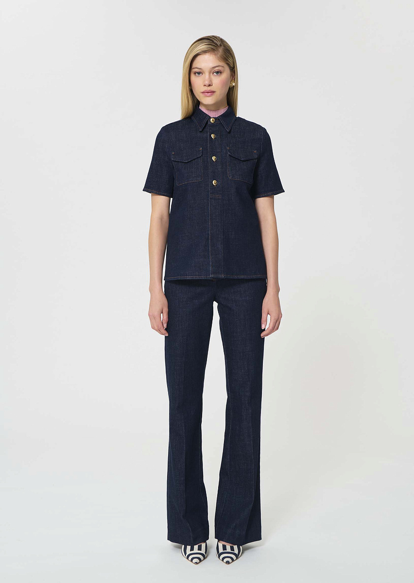 Taormine темно-синий топ из денима с контрастной строчкой