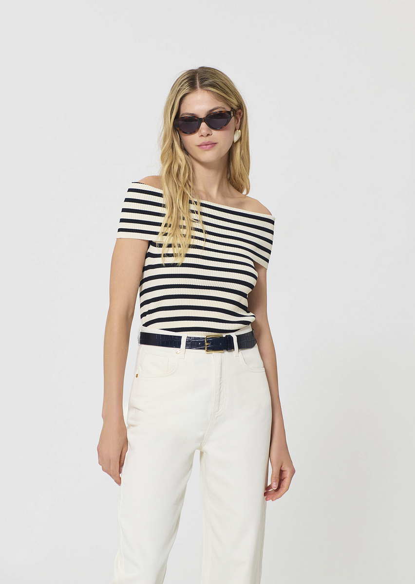 Twist темно-синий топ из полосатого трикотажа в рубчик