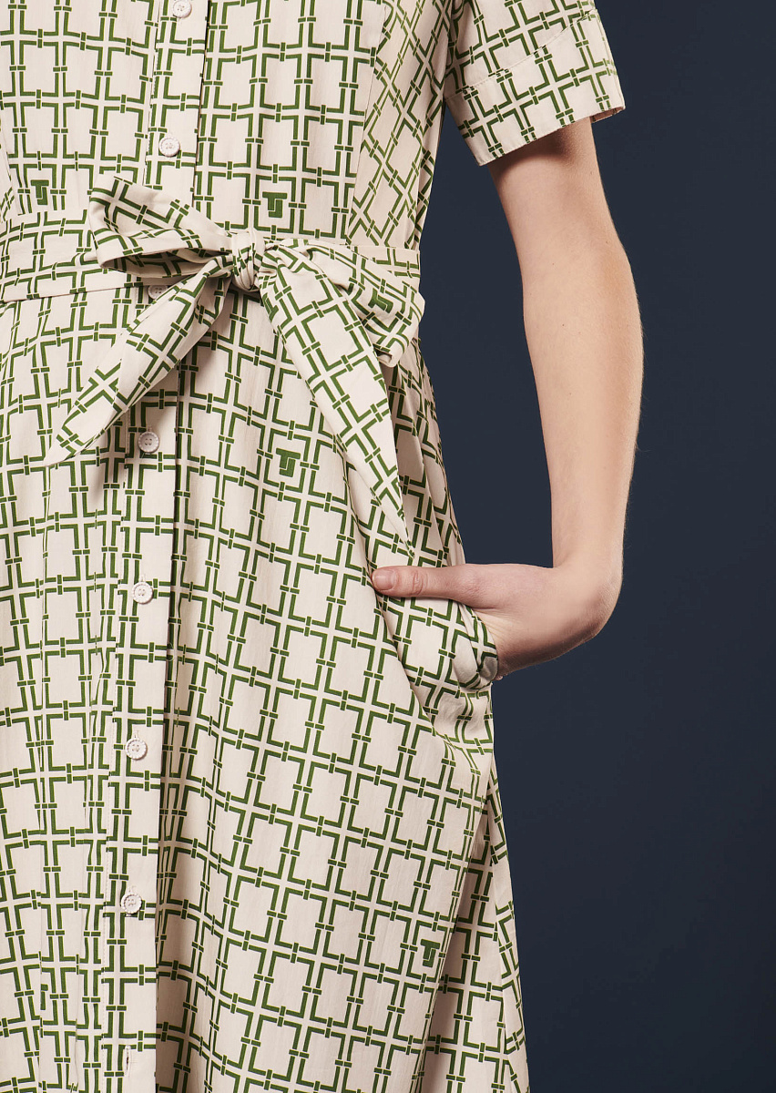 Retronie платье в цвете экрю с зеленым графическим дизайном