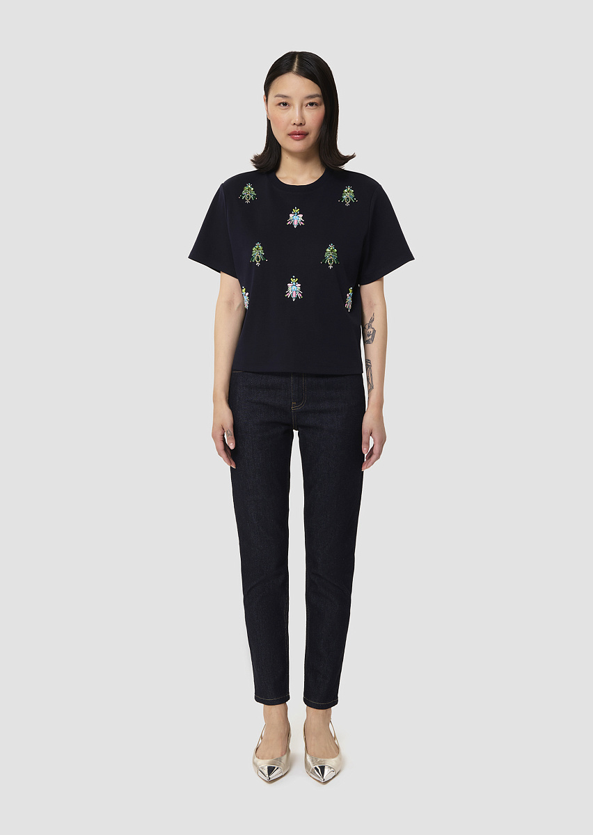 Темно-синяя футболка из джерси Tarabee с вышивкой