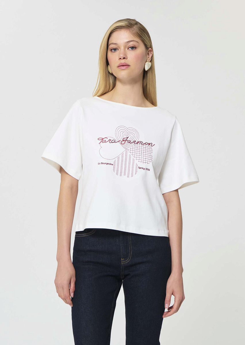 Taraclover белая футболка из хлопка с вышивкой в виде клевера