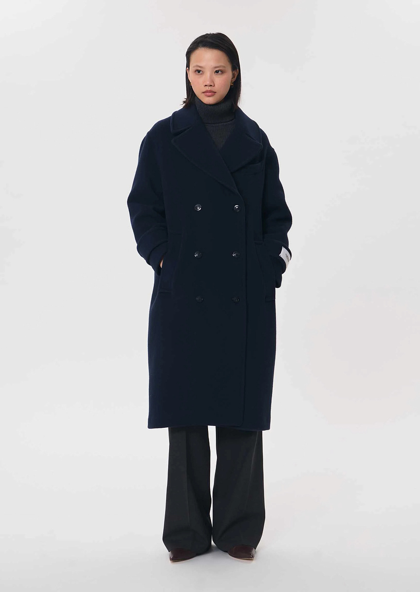 Maximilien темно-синее двубортное длинное пальто