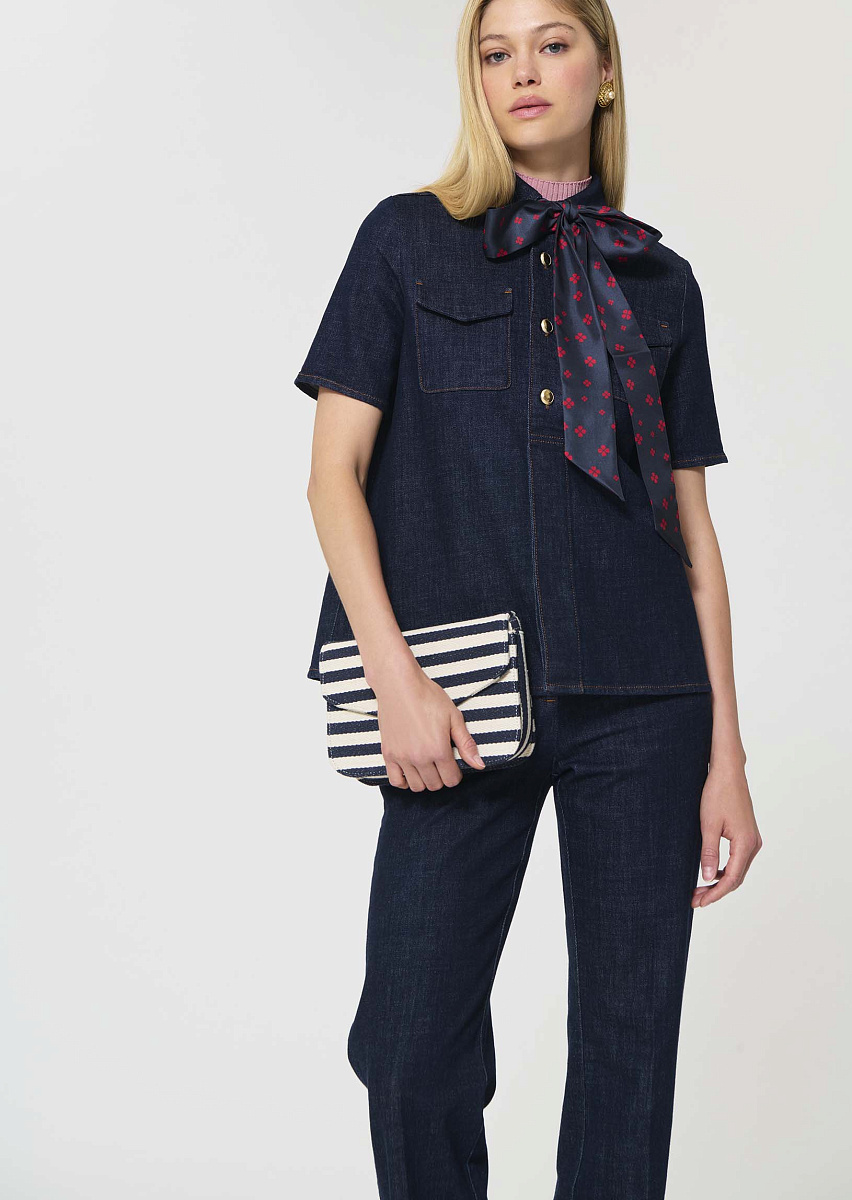 Taormine темно-синий топ из денима с контрастной строчкой