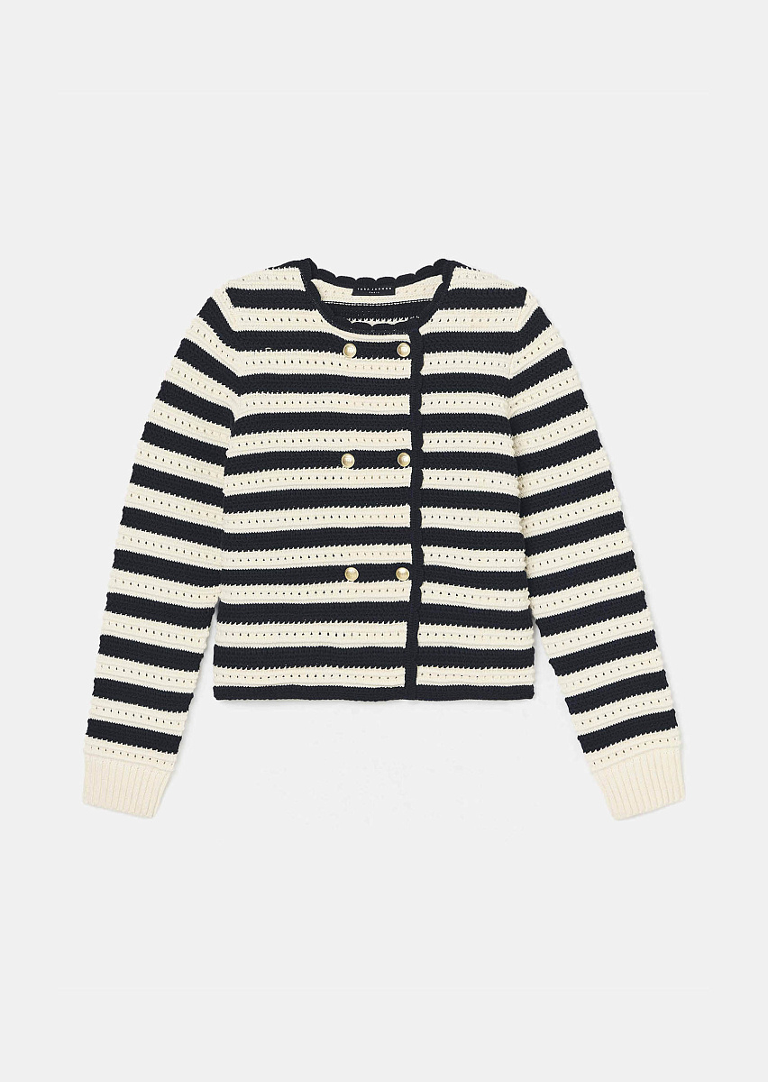 Темно-синий кардиган Goldie в полоску цвета экрю