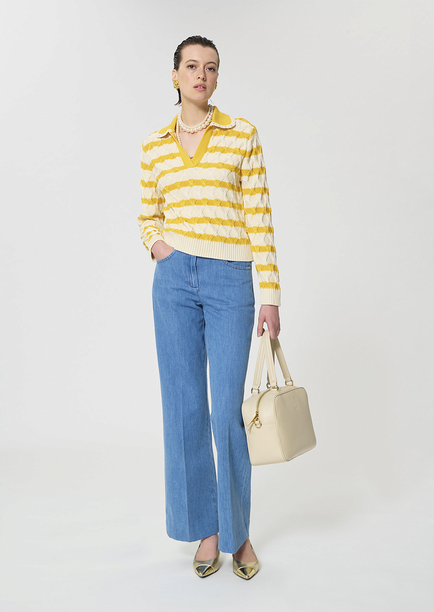 Paolina желтый пуловер из хлопка в полоску