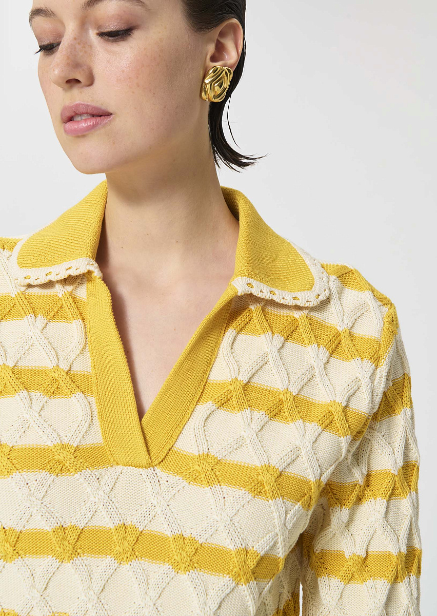 Paolina желтый пуловер из хлопка в полоску