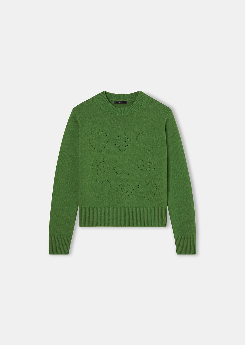 Зеленый свитер Preppy из шерсти мериноса Зеленый свитер Preppy из шерсти мериноса