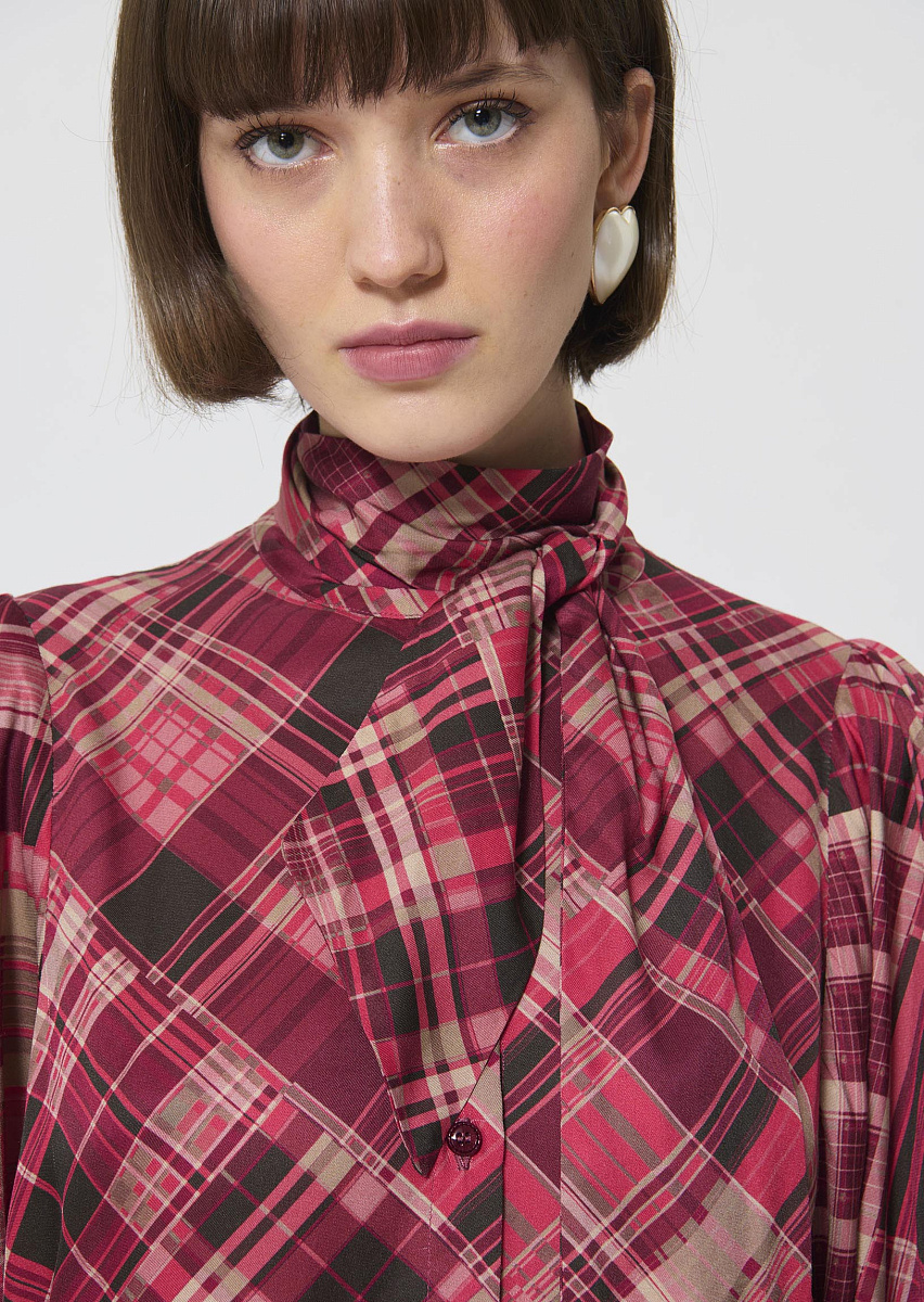 Candya блуза малинового цвета с принтом в фантазийную клетку